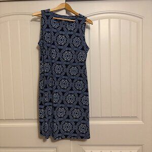 Tommy Hilfiger Sun Dress 12 Blue and White Geometric Print Sleeveless Shift